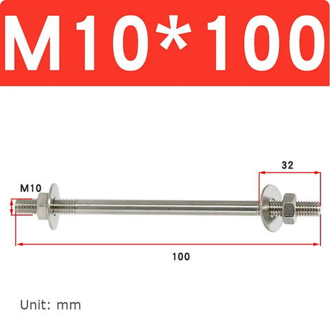 Stainless Steel Heavy Duty Pro Grade Built To Last Double Ended Through Wall Bolt Kit With Nuts And Washers M10 Size 100mm