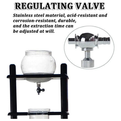 Regulating valve of Badass Cold Brew Coffee Maker With 1000ml Ice Reservoir, featuring stainless steel and adjustable extraction.