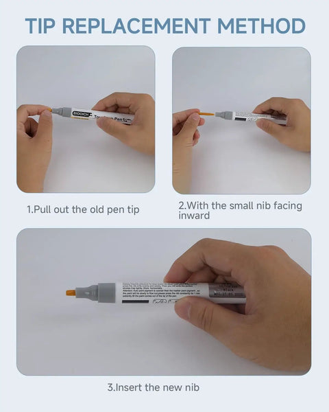 Tip replacement method for SP83 Touch Up Paint For iPhone 14 And 14 Plus Scratch Repair Pen With Replacement Tip in three steps
