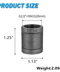 Half Inch Pipe Fitting Coupling 10 Pack Malleable Iron Black Iron Pipe Connector with measurements and weight details