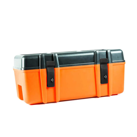 Orange cargo box with black 4 Pack Flexible Rubber Draw Latch Concealed Keeper For Cargo Boxes Coolers And Boat Compartments Secure Storage