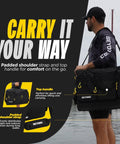 Angler carrying XL Tackle Bag Hauler Pro For Anglers With Mega Storage Capacity Fits 12 3700 Boxes And 4 Large Side Pockets Offshore Ready