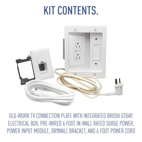 Hide Cable Clutter With An In Wall TV Power Kit Featuring Surge Protected Outlet And Recessed Wall Box, Easy Plug And Play