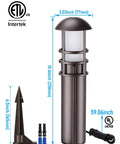 Low Voltage LED Bollard Path Lights 3W 12-24V 360 Degree Walkway And Yard Lighting, aluminum, dimensions shown