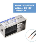 12 Volt DC Solenoid Electromagnet Push Pull Actuator Open Frame For Linear Motion 40N 10mm Stroke Must Have For Machinery, Vending Machines, Home Automation And Industrial Projects JF S1670DL open-frame solenoid with exposed wires