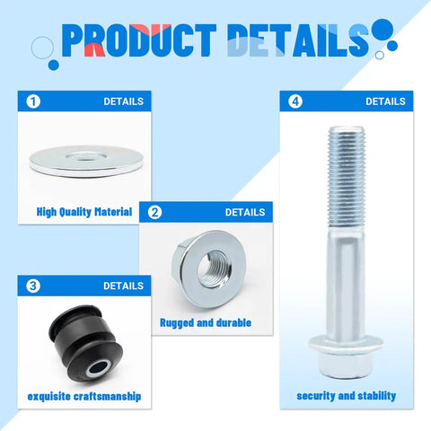 Detailed components of Golf Cart Rear Arm Bushing Mounting Kit for Yamaha G and E G16-G29 1996 Up Drive with bushings, bolts, washers.