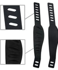 Pair Exercise Bike Pedal Straps Wide Long And Thick Adjustable Rubber Foot Straps For Home Gym Spin Class And Cycling Equipment Replacement And Quick Setup; black rubber with holes shown.