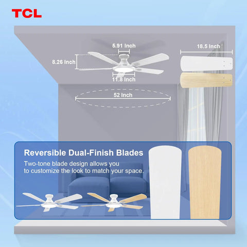 Diagram of a 52 Inch Low Profile Ceiling Fan With Lights And Remote Control, White Finish, Flush Mount, ideal for living room