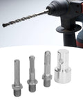 Compact Round Shank Garden Auger Drill Adapter For Corded And Cordless Drills shown with multiple drill bits and connector.