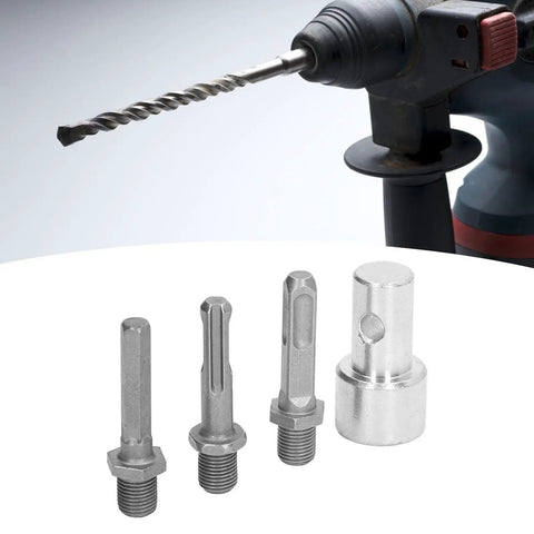Compact Round Shank Garden Auger Drill Adapter For Corded And Cordless Drills shown with multiple drill bits and connector.