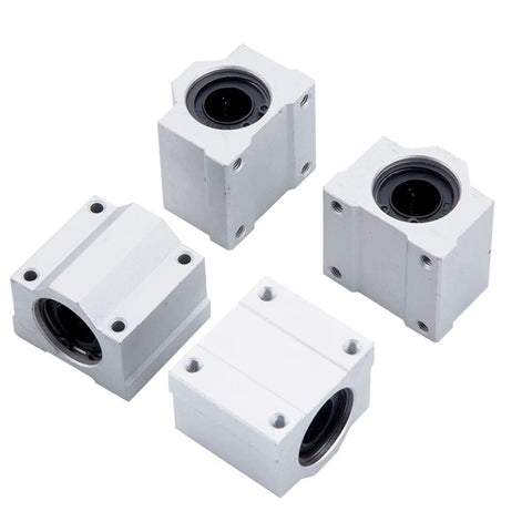 Four Pack Linear Motion Bearing Slides SCS20UU 20mm Length For CNC Machines And 3D Printers Pro Grade Precision Tooling Rails Slick Guide Blocks For DIY Projects And Robotics, four white aluminum bearing blocks