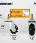 Dimensions of 40Mm M6-1.0 Threaded Stem Caster Wheels Inline Skate Style Polyurethane Swivel Casters, showing measurements