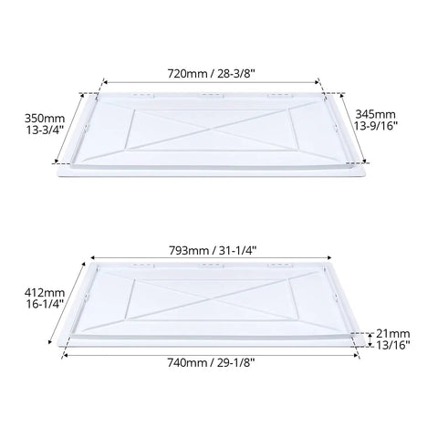 No Hassle Drywall Access Panel, 14 X 29 Inch Abs Plastic Removable Wall Cover dimensions shown in white plastic finish.