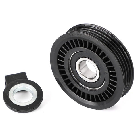 Heavy Duty 2 Pack Belt Idler Pulley Set For Subaru Baja 2003 To 2006 Impreza Legacy Outback Reliable Replacement Part Fits Oem Numbers 73131-FC000 And 73134-AC001 Durable Black Finish, black pulley set on white
