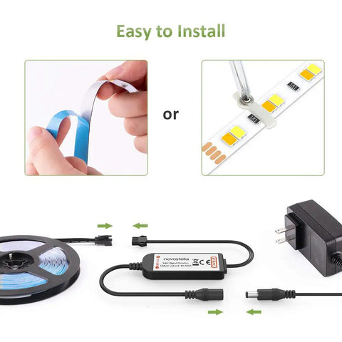 40ft Tunable White LED Strip Light With 1344 LEDs, Dimmable 3000K To 6500K, 24V Flexible Tape, RF Remote, installation setup