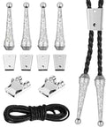 Six Pack Bolo Tie Tips Replacement For DIY Crafting, Zinc Alloy Rope End Caps, 5.5mm Diameter Carved Cord Ends For Leather Neckties, Vintage Western Style, Durable End Caps, 6 Count, with braided cord