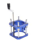 Top Shelf Aluminum Router Lift System With Smooth Dial Adjustment Handle And Rock Solid Build For 64 To 65Mm Routers. Blue aluminum router lift with lever.