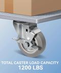Rock Solid 4 Inch Heavy Duty Caster Wheels Featuring Silent Thermoplastic Rubber Treads And Sturdy Steel Plates For Easy Rolling on a cart with 1200 lbs capacity.