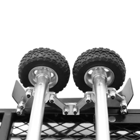 Badass Metal Cargo Trailer For 1/18 Scale Rc Crawlers Trx4m Scx24 Fc24 showing detailed wheel and axle setup.
