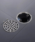 Round Shower Drain Four And A Quarter Inch With Brushed Nickel Finish Easy Removable Grille Strainer SUS304 Stainless Steel