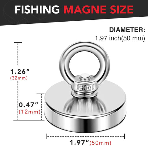 Beast Mode Neodymium Fishing Magnet With 350 Pound Pulling Force Eyebolt Countersunk Hole Diameter 50 mm For River Treasure Retrieval And Magnetic Debris Recovery