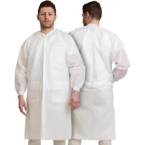 Disposable White Lab Coat With Pockets Knee Length For Men And Women Unisex Medical Wear For Hospitals Clinics Labs