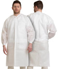 Unisex Disposable Lab Coats White Knee Length With 3 Pockets Size Large Pack Of 50 For Hospitals Clinics Labs Pharmacies And Home Use Workhorse Protective Gear