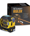 Laser Distance Measurer With Magnetic Tape Measure Dual Function For Quick Feet Metric And Fractions Easy Read Digital Display 196ft 60m Heavy Duty Tool With Built In Digital Level And Smart Range Finder, yellow black box