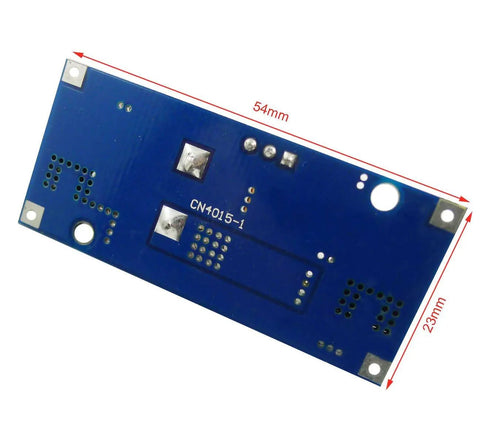 Back view of Three-Pack XL4015 DC-DC Buck Converter Step-Down Module 5A 75W Adjustable Output with dimensions 54mm x 23mm.