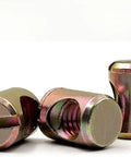 Built Different M4 Barrel Nuts For Furniture Assembly Total Game Changer In Home Repair Zinc Plated Steel Connectors Cross Positioning Pins, close-up view.
