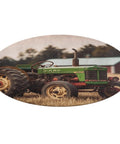 Round Tractor Photo Farm Coral Velvet Area Rug 80x80 cm Non Slip Furry Indoor Carpet depicting green tractor in farm setting.