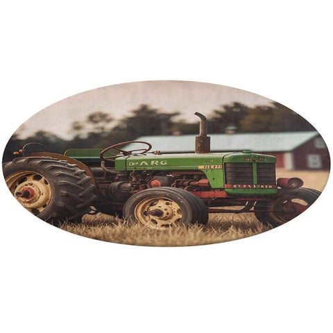 Round Tractor Photo Farm Coral Velvet Area Rug 80x80 cm Non Slip Furry Indoor Carpet depicting green tractor in farm setting.