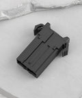 Rock Solid 2 Pin Fuse Holder Fixed Socket Drops Right In For No Sweat MPN 601047 for zero turn lawn mowers, black plastic design.