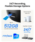 TrackFlex 4K Dual Lens Floodlight Camera With 360 Degree PTZ And 6x Hybrid Zoom showcasing storage options and accessories
