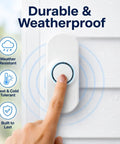 Pressing button on wireless doorbell kit with flashing strobe for hearing impaired homes and busy offices 1000 ft range