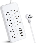 Must Have Six Outlet Surge Protector Power Strip With Four USB Ports And One USB C Port, 4ft extension cord, wall mount charging station.