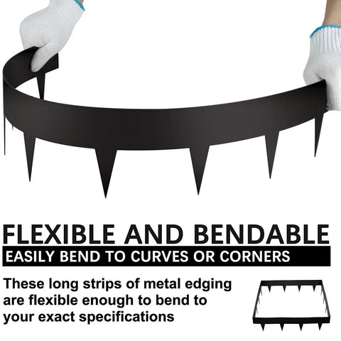 Hands bending 10 Pack Galvanized Steel Landscape Edging 4.5 Inch High Black Powder Coated Bendable Hammer In Border