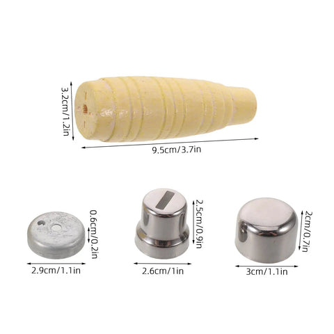 DIY Replacement Wooden Handle for Japanese Knife, Ergonomic Round Grip with metal fittings and measurements shown