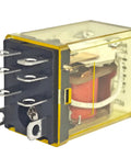 Heavy Duty DPDT Power Relay 110 120V AC 10 Amp Plug In Coil with Blade Terminals, side view showing metal connections