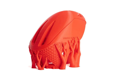 Orange 3D printed model showcasing MK4S 3D Printer Kit With Automatic Calibration And Removable Sheets, supports visible.