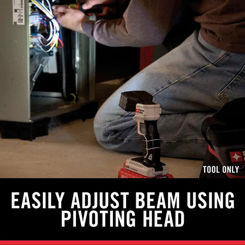 Rechargeable 20V Max LED Work Light With Pivoting Head And 120 Lumens in use on construction site with overmolded handle