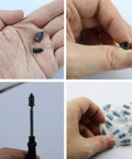 Hands holding screws and tool from 60 Piece Tire Repair Kit With Heavy Duty Plugs And Screws Quick Fix Puncture For Tubeless Tires