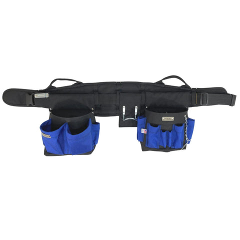 Heavy Duty Electrician Tool Belt With Comfort Back Support And Quick Release Buckle, Blue 33-36 Inch Waist, pockets visible
