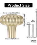 Two Pack Brushed Gold Cabinet Knobs Set For Drawers And Doors, detailed dimensions with screws, solid zinc alloy construction