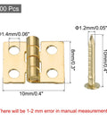 100 Pcs Mini Brass Hinges For Cabinets And DIY Projects, Gold Finish Small Butt Hinges 0.4 By 0.3 Inch with screw