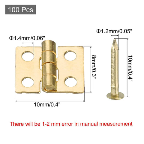 100 Pcs Mini Brass Hinges For Cabinets And DIY Projects, Gold Finish Small Butt Hinges 0.4 By 0.3 Inch with screw