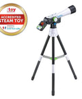 Totally Kid Friendly Space Explorer Telescope With Two Point Four Inch Video Screen And 110x Zoom Moon Viewing And Adventure Game Digital Telescope For Learning And Outdoor Stargazing, black and white on tripod