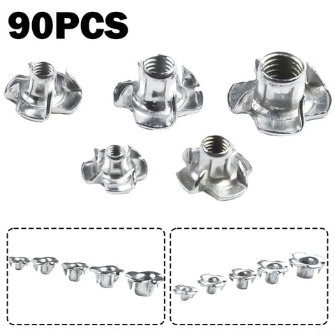 90 Piece Four Prong Tee Nuts Zinc Plated For M3 M5 M6 M8 Threaded Fasteners Beefy And Reliable Heavy Duty Blind Nut Captive Set