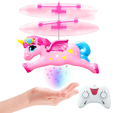 Magical Flying Unicorn Toy For Girls With LED Lights Fairy Flying Ball Helicopter Drone For Indoor Play, remote included