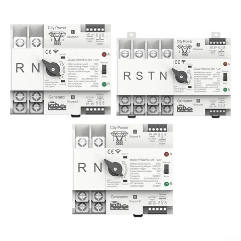 WiFi Smart Dual Power Automatic Transfer Switch 125A With Timer Relay For ATS, Supports 110V, 220V And 400V, 2 Pole, white DIN rail switch